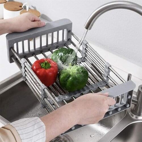Expandable Stainless Steel Dish Drying Dish Rack Over Sink with Adjustable Arms Holder Functional Kitchen Sink Organizer 2020