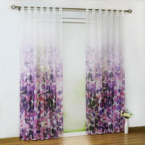 Europe Purple Floral Decorated Curtain Transparent Sheer Tulle Voile Fabric Sheer Living Room Modern Window Treatment 1PCS/Lot