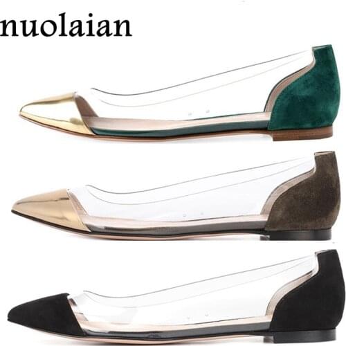 Womens PVC Clear Flat Shoes Comfortable Summer Beach Ballet Flats Ladies Sandal Shoe Point Toe Plus Size Chaussure Woman Sandals
