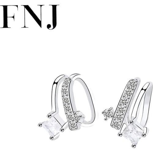 FNJ Beautiful Clip Earrings 925 Silver Jewelry Original Pure S925 Sterling Silver Earring for Women White Cubic Zircon
