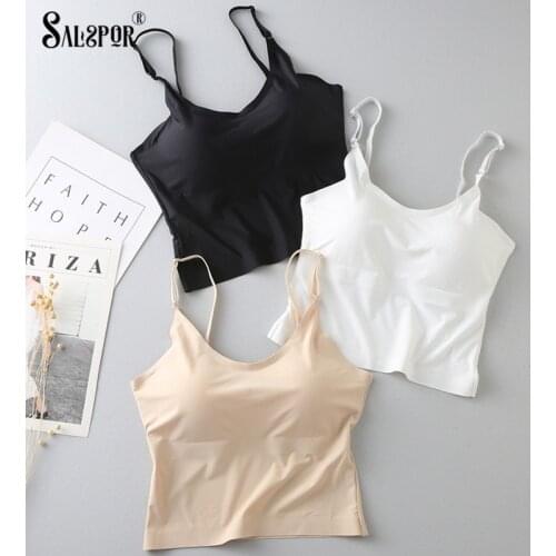 SALSPOR Seamless Camis Women Wireless Padded Ice Silk One-Piece Sling Vest Solid Breast Wrap Base Tank Top Clothes