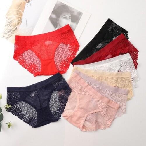 Ladies Underwear Sexy Lace Briefs Transparent Lingerie Female Seamless Tempting Pretty Panties Mid Waist Intimates