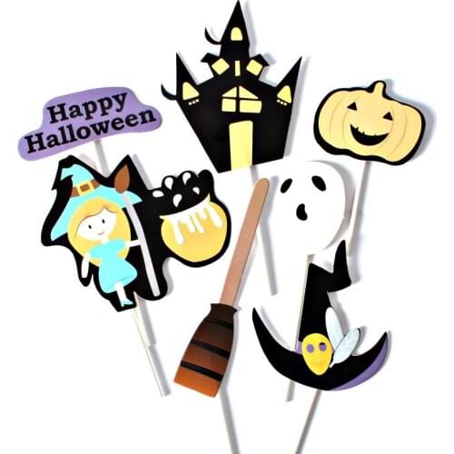 1 set Cute "Happy Halloween" Cake Toppers Halloween Witch Pumpkin Ghost Cake Decorations for Halloween Festival Love Gifts