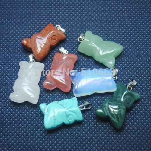10 Pieces/Lot Nature Gem Stone Pendant Owl Animals Pendant For Charms Fashion Jewelry Designs Size 15x22mm