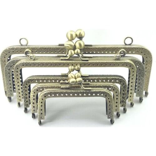 10Pcs Rectangle Pattern Metal Frame Antique Bronze Tone DIY Purse Hardware Clasps Handle Buckle Bag Parts Accessories 8.5cm-20cm