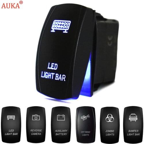 12V/24V 5 Pin Rocker Switch Waterproof Laser SPST ON/OFF Backlit Blue LED Light 20A 12V For Auto Automotive Truck Boat Marine
