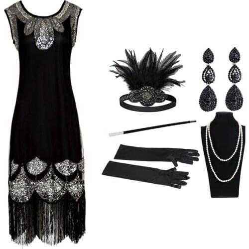 1920 vintage sequined skirt nail bead plus-size fringed dress upscale party dress