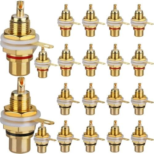 20Pcs Audio Terminal Jack Panel Mount RCA Lotus Head Welding Female Socket Connector (10Pcs Black + 10Pcs Red)
