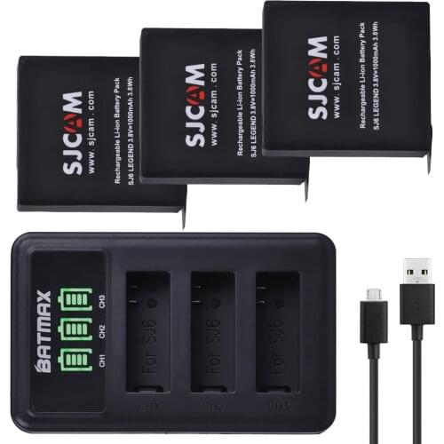 3Pcs 3.8V Original SJCAM SJ6 LEGEND Battery Accu + LED 3-Slot USB Charger for SJ6 Legend SJ6 Legend Air Sports DV Cameras