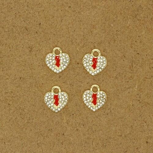 5pcs Copper Love Heart Lightning Earring Enamel Charms With Rhinestone Diy Bracelet Necklace Ear Drop Jewelry Accessory Material