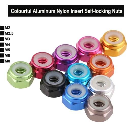 5Pcs Aluminum Nylon Insert Self-locking Nuts RC Car Accessories Motor Nuts M2 M2.5 M3 M4 M5 M6 M8