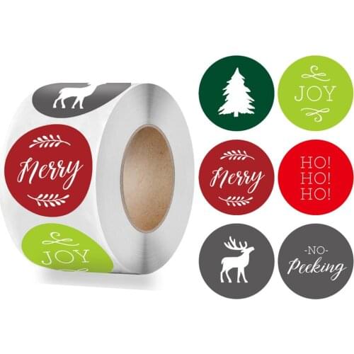 500Pcs/roll 1'' Merry Christmas Gift Sealing Labels Sticker Scrapbooking Paper Sticker for Christmas Guest Gift Cards Packaging