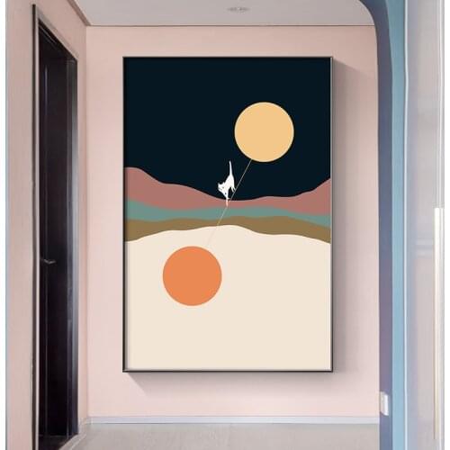Abstract Creative Cat Theme Poster and Prints Wall Art Print Canvas Painting Decor Picture for Living Room Landscape Painting