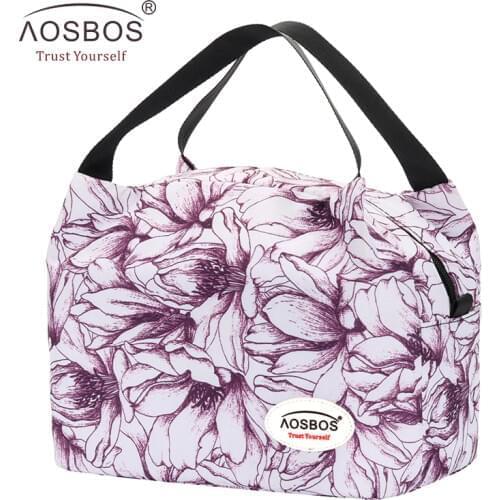Aosbos Fashion Portable Insulated Canvas Lunch Bag Waterproof Picnic Thermal Lunch Box Bags Cooler Tote Bag for Women Kids Girls