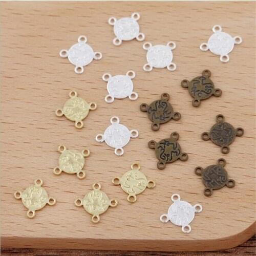 SIXTY TOWFISH 100 Pieces DIY Jewelry Accessories Size 10mm Copper Materials Ancient Retro Style Flower Slice Charms