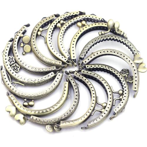 Bronze Tone 8.5cm Semicircle Purse Frames Kiss Clasps Clutch Buckle Crafts Accessories Handbag Handle Hardware Parts 16 Styles