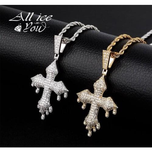 ALLICEONYOU New Iced Out Cubic Zirconia Hip Hop Cross Pendant Necklace Fashion Jewery Cuban Chain For Gift