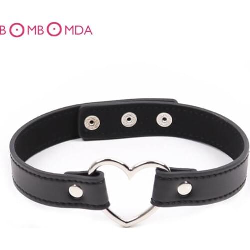 Black PU Leather Love Heart-shaped Neck Collar/ Sex Collar/ Slave Neck Ring/Neck Collars Ring/Sex Toys For Couple Adult Games O2