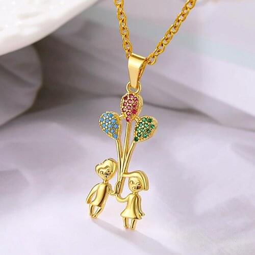 Zircon Balloon Necklace Gold Plated Copper Micro AAA Crystal Inlay Chokers Stainless Steel Chain Jewelry Couple Love Story