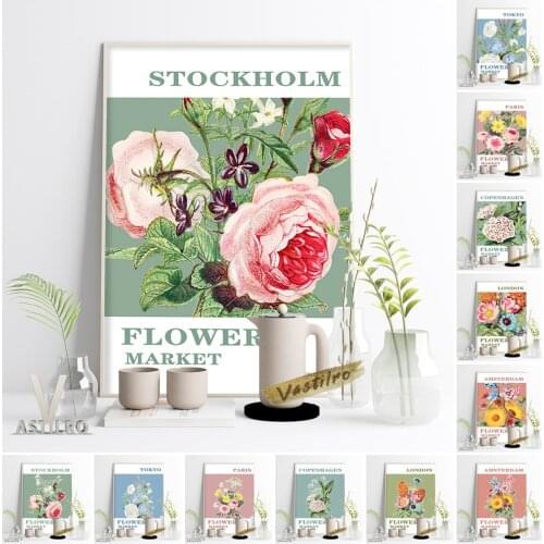 Flower Market Watercolor Print Painting Exhibition Poster Paris Stockholm Tokyo London Vintage Canvas Wall Picture Home Decor