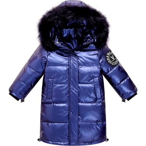 Russia Winter Jacket for Girls Boys Coats Outerwear Warm Duck Down Kids Boy Clothes Shiny Parka Ski Snowsuit