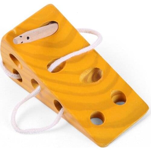 Kids Puzzle Threading Cheese Toy Intelligence Montessori Puzzle Wooden Cheese Toy Threading Lacing Game