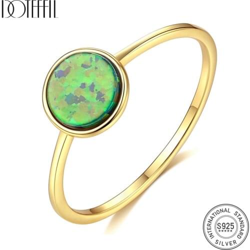 DOTEFFIL 925 Sterling Silve 7mm Round Blue/Green/White Opal Rings For Women Engagement Party Wedding Jewelry