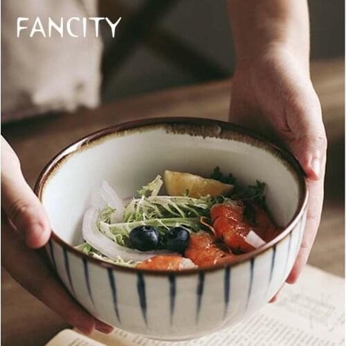 FANCITY Creative Japanese hand color ceramic household large noodle bowl Vegetable Bowl Soup Bowl Restaurant atherosclerotic bow
