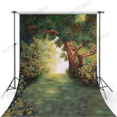 Photography Backdrop Oil Painting Path Spring Flower Forest Background Photocall Photo Studio Shoot Prop Fabric