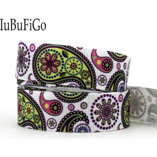 [IuBuFiGo] 50 yards 7/8" 22mm Paisley flowers Printed Grosgrain Ribbon Polyester ribbons DIY bowhair handmade Tape