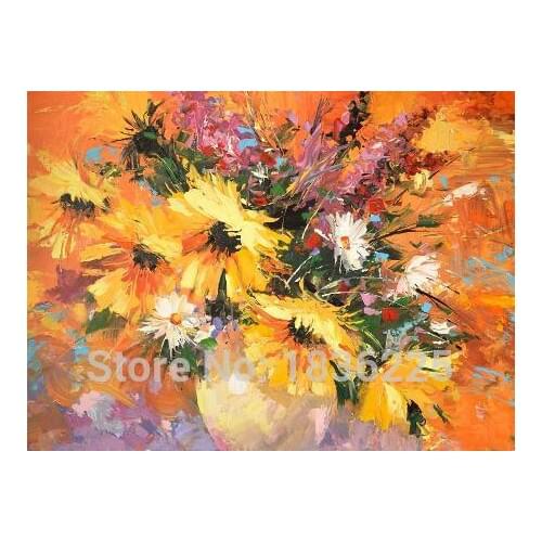Flowers Oil painting Oil painting sunflower oil with table flower vase Paintings wallpaper for Wall decor Kitchen Decoration