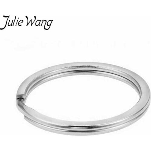Julie Wang 10PCS 25/28/30/32mm Stainless Steel Round Key Ring Keychain Split Ring Keychains Key Chains Jewelry Making Accessory