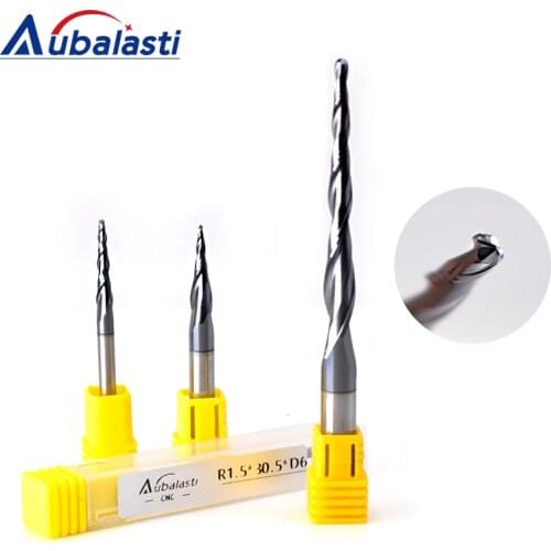 Aubalasti HRC60 Tapered Ball Nose End Mill Tungsten solid carbide Coated Tapered Cone CNC Milling Cutter D4-D10mm Engraving Bit