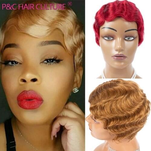 Short Vintage Finger Wave Wig Nixed Human Hair Wigs Retro Pixie Cut Wigs Glueless Perruque For Women Blonde High Quality