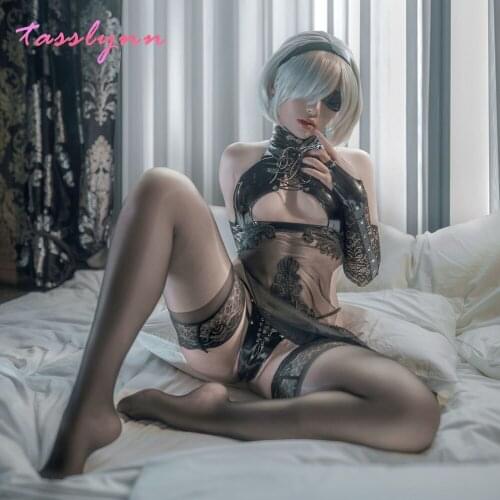 YoRHa 2B Cosplay Black Qipao Cos Anime NieR Cosplay Costume Cheongsam Set Hot Sexy Lingerie Black Hot Chi-pao Women Smoking