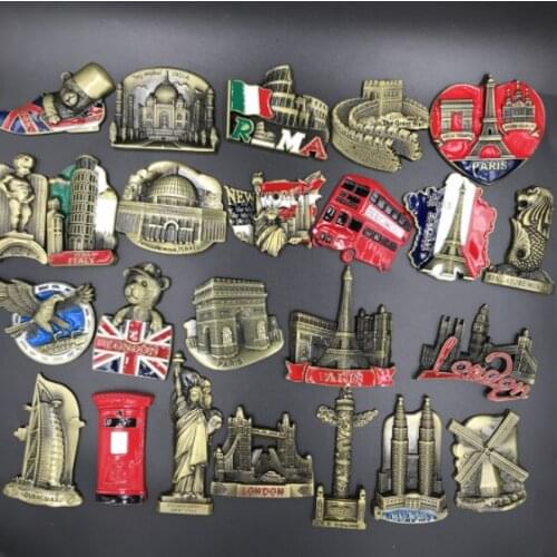 Metal Fridge Magnets 3d Magnetic USA New York Egypt Spain Dubai London Paris Italy Greece World Souvenir Fridge Magnet Gift Idea