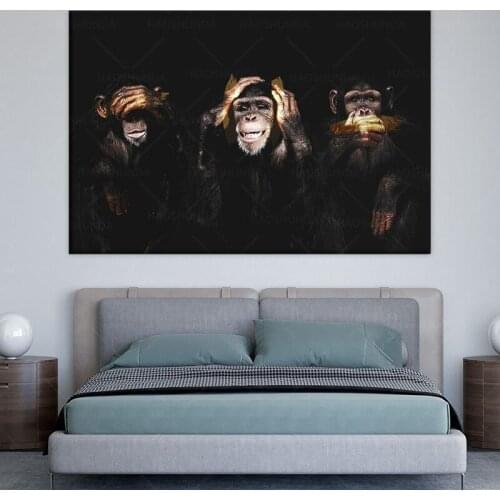Thinking Monkey Wise Animal Posters And Prints Black Gorillas Wall Art Picture On Canvas Painting Decoration For Living Room