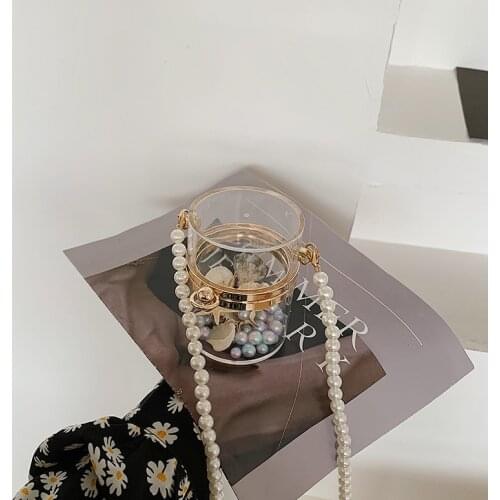 Women MINI bag transparent PVC Bucket Pearl strap Fashion Hasp Hard shoulder bag pures and bags crossbody ladylike