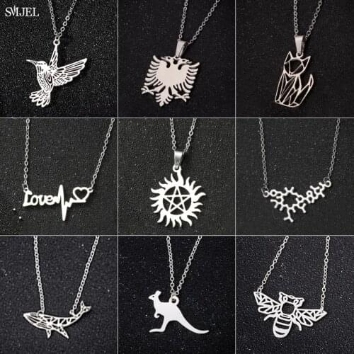 Fashion Stainless Steel Origami Necklace For Women Men Gift Animal Whale Love Letter Kangroo Bird Bee Pendant Daily Accessories