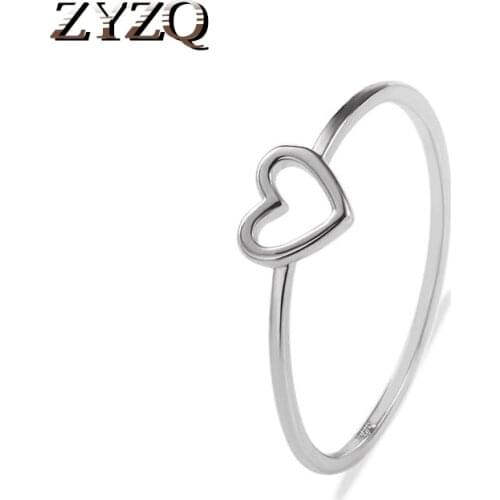 ZYZQ Trendy Simple Heart Ring Band With Lovely Hollow Out Heart Design Two Color Available Wholesale Lots Thin Band Finger Rings