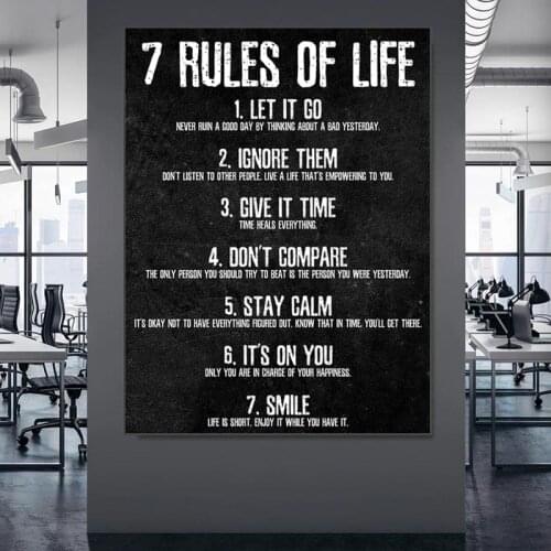 7 Rules of Life Watch Your Thoughts Motivational Posters and Prints on The Wall Canvas Painting Wall Art Picture for Living Room