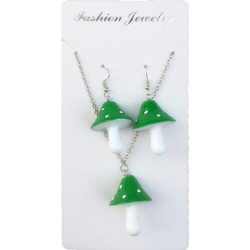 Colorful Mushroom Dangling Earrings Necklace Set Handmade Gummy Mushrooms Necklaces Rainbow Colored Vegetables Jewelry