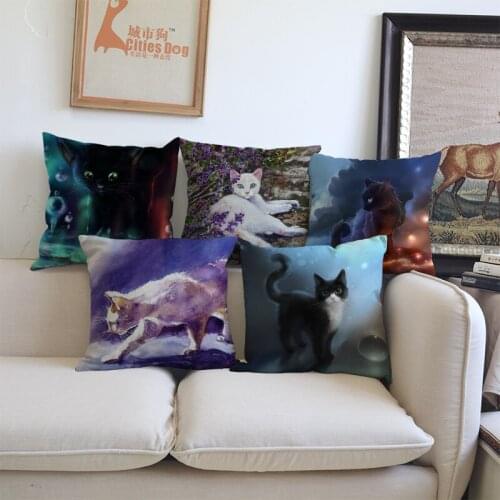 Cushion Cover Art painting Pillow Case Cotton Linen Cat animal Cushion Sofa Bedroom Decorative Pillow Cover Almofadas Cojines