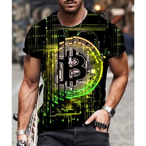 2021 Summer New Men Short-sleeved Loose T-shirt Bitcoin 3d Printing Slim Round Neck Pullover Male Casual Streetwear
