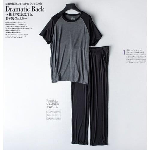 Modal color matching pajamas mens raglan loose short-sleeved trousers can be worn outside in summer sports homewear suits