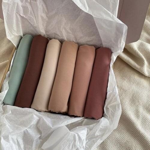 Gift Boxes Custom Hijab Bubble Chiffon Women Muslim Scarf Solid Color Plain Shawl Islamic Wrap Foulard Femme Echarpe