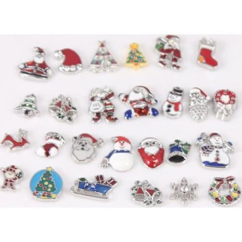 Different Styles Christmas Floating Charms Mix For Living Locket Glass Floating Locket Charms 20pcs
