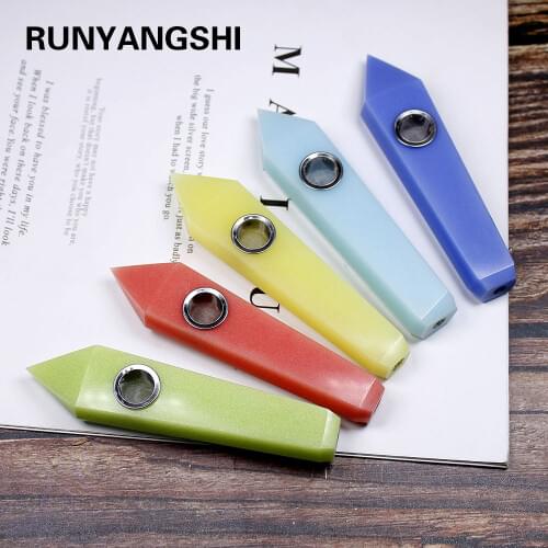 Runyangshi 1pcs Natural crystal stone smokey pipe healing quartz jewelry Luminous stone crystal point wand gemstone