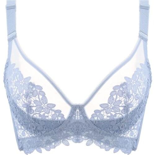 Sexy Bra Lace Push Up Bralette Transparent Plus Size Lingerie Thin Exquisite Emboridery Charm Flower Pattern Women Underwear