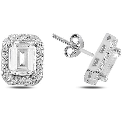 Silver 925 Sterling Baget Zircon Engagement Earrings